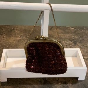 Woman sequined small brown purse
